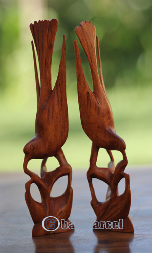 Wooden Set Of 2 Bird, Handcarved From Crocodile Wood