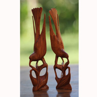 Wooden Set Of 2 Bird, Handcarved From Crocodile Wood