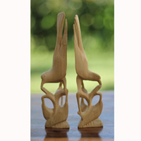 Wooden Set Of 2 Bird, Handcarved From Crocodile Wood