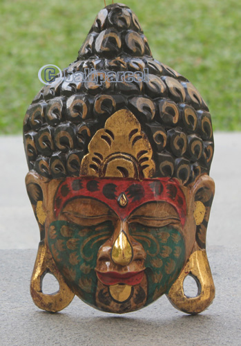 Wooden Mask Buddha, Handmade From Albesia Wood