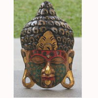 Wooden Mask Buddha, Handmade From Albesia Wood