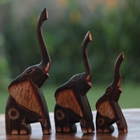 Wooden Elephant Set Of 3, Handcarved From Albesia Wood