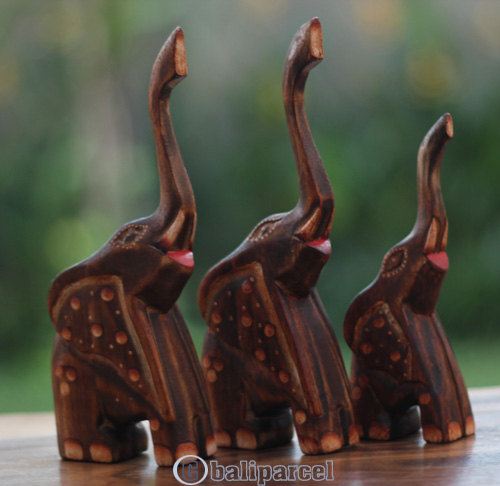 Wooden Elephant Set Of 3, Handcarved From Albesia Wood
