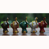 Wooden Elephant Set Of 5, Handcarved From Albesia Wood