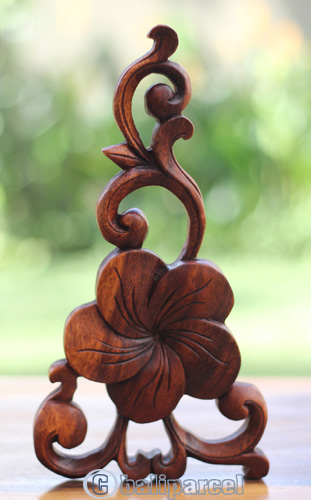 Wooden Wallhanging Cambodia Flower, Handmade From Suar Wood With Brown Polished