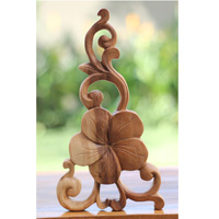 Wooden Wallhanging Cambodia Flower, Handmade From Suar Wood With Natural Polished