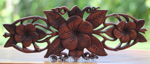 Wooden Wallhanging Cambodia Flower, Handmade From Suar Wood With Brown Polished