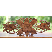 Wooden Wallhanging Cambodia Flower, Handmade From Suar Wood With Natural Polished