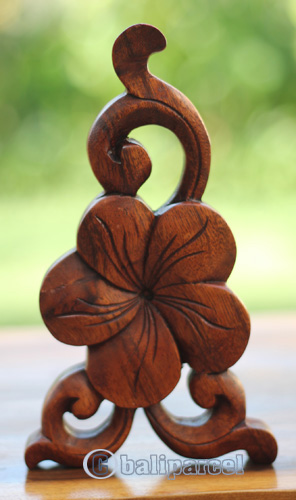 Wooden Wallhanging Cambodia Flower, Handmade From Suar Wood With Brown Polished