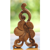 Wooden Wallhanging Cambodia Flower, Handmade From Suar Wood With Natural Polished