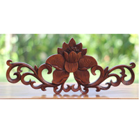 Wooden Wallhanging Sun Flower, Handmade From Suar Wood With Brown Polished