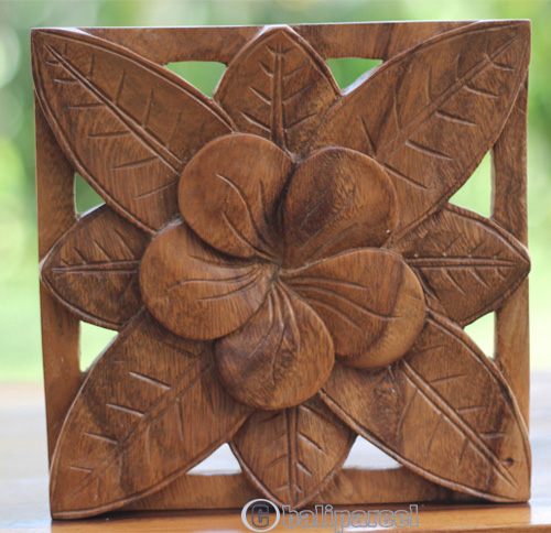 Wooden Wallhanging Cambodia Flower, Handmade From Suar Wood With Natural Polished