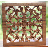 Wooden Wallhanging Flower, Handmade From Suar Wood With Natural Polished