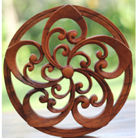 Handcarved Wooden Wallhanging, Made From Suar Wood With Brown Polished