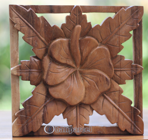 Wooden Wallhanging Flower, Handmade From Suar Wood With Natural Polished