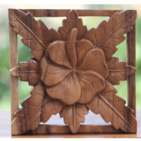 Wooden Wallhanging Flower, Handmade From Suar Wood With Natural Polished