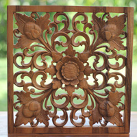 Wooden Wallhanging Sun Flower, Handmade From Suar Wood With Natural Polished