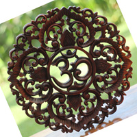Wooden Wallhanging OM, Handmade From Suar Wood With Brown Polished