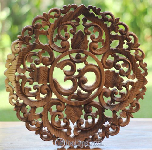 Wooden Wallhanging OM, Handmade From Suar Wood With Natural Polished