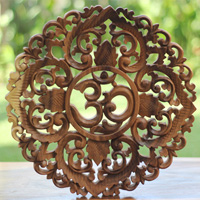Wooden Wallhanging OM, Handmade From Suar Wood With Natural Polished