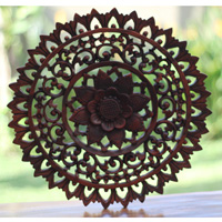 Wooden Wallhanging Sun Flower, Handmade From Suar Wood With Brown Polished