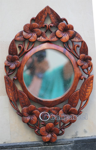 Wooden Wallhanging, Mirror, Made From Suar Wood