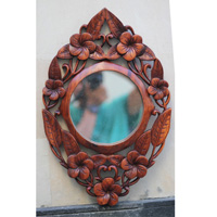 Wooden Wallhanging, Mirror, Made From Suar Wood