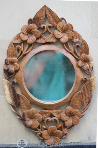 Wooden Wallhanging, Mirror, Made From Suar Wood