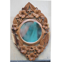 Wooden Wallhanging, Mirror, Made From Suar Wood