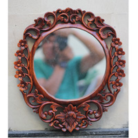 Wooden Wallhanging, Mirror, Made From Suar Wood