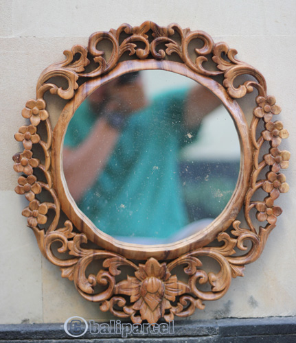 Wooden Wallhanging, Mirror, Made From Suar Wood