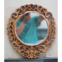 Wooden Wallhanging, Mirror, Made From Suar Wood