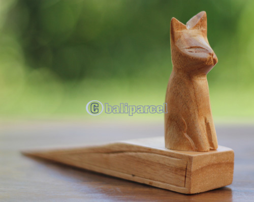 Wooden Door Stop With Cat Carving, This Pieces Hand Carved From Hibiscus  Wood 