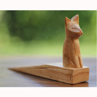 Wooden Door Stop With Cat Carving, This Pieces Hand Carved From Hibiscus  Wood 