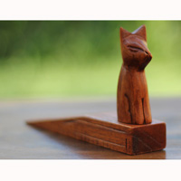 Wooden Door Stop With Cat Carving, This Pieces Hand Carved From Hibiscus Wood 