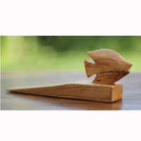 Wooden Door Stop With Fish Carving, This Pieces Hand Carved From Hibiscus Wood 