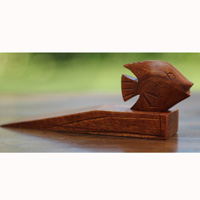 Wooden Door Stop With Fish Carving, This Pieces Hand Carved From Hibiscus Wood 