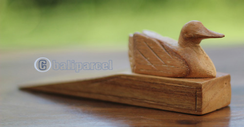 Wooden Door Stop With Duck Carving, This Pieces Hand Carved From Hibiscus Wood 