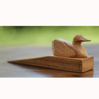 Wooden Door Stop With Duck Carving, This Pieces Hand Carved From Hibiscus Wood 
