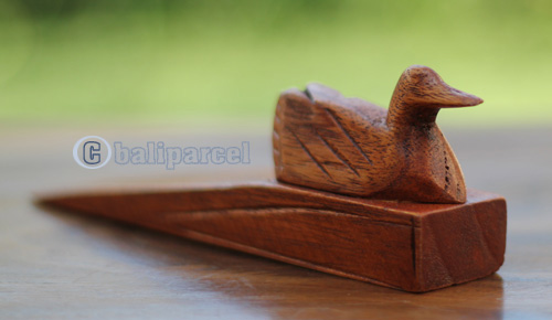 Wooden Door Stop With Duck Carving, This Pieces Hand Carved From Hibiscus Wood 