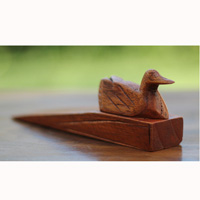Wooden Door Stop With Duck Carving, This Pieces Hand Carved From Hibiscus Wood 