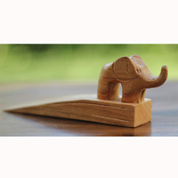 Wooden Door Stop With Elephant Carving, This Pieces Hand Carved From Hibiscus Wood 