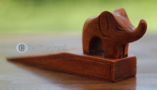 Wooden Door Stop With Elephant Carving, This Pieces Hand Carved From Hibiscus Wood 