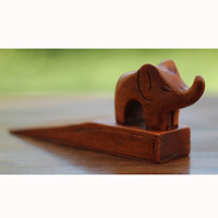 Wooden Door Stop With Elephant Carving, This Pieces Hand Carved From Hibiscus Wood 