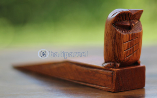Wooden Door Stop With Owl Carving, This Pieces Hand Carved From Hibiscus Wood 