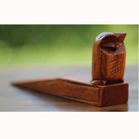 Wooden Door Stop With Owl Carving, This Pieces Hand Carved From Hibiscus Wood 