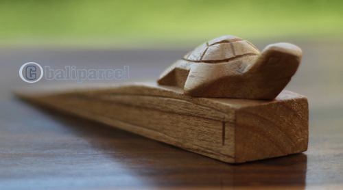 Wooden Door Stop With Turtle Carving, This Pieces Hand Carved From Hibiscus Wood 