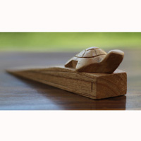 Wooden Door Stop With Turtle Carving, This Pieces Hand Carved From Hibiscus Wood 