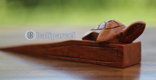 Wooden Door Stop With Turtle Carving, This Pieces Hand Carved From Hibiscus Wood 