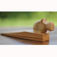 Wooden Door Stop With Rhinocerous Carving, This Pieces Hand Carved From Hibiscus Wood 